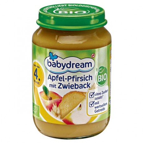 babydream Bio Apfel-Pfirsich mit Zwieback 190 г