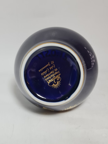 Ваза винтажная Lindner / Echt Kobalt,  ручная роспись, темно-синяя с золотым декором, фарфор, 16 см, Германия, 1960-70гг.