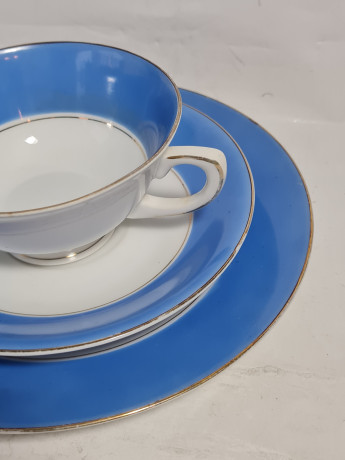 Чайное трио винтажное Ullersricht-Weiden Bavaria в бело-голубых тонах, фарфор, Германия, 1960-70гг.