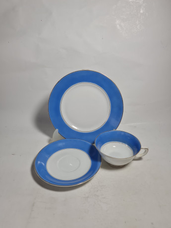 Чайное трио винтажное Ullersricht-Weiden Bavaria в бело-голубых тонах, фарфор, Германия, 1960-70гг.