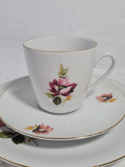 Кофейное трио винтажное GKC Bavaria / 74 er с сиреневым цветком, фарфор, Германия, 1960-70гг.