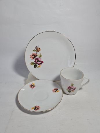 Кофейное трио винтажное GKC Bavaria / 74 er с сиреневым цветком, фарфор, Германия, 1960-70гг.