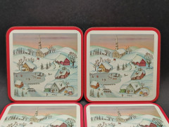 Бирдекели винтажные Pimpernel "Зимний городок", заводская коробка, 6 шт., пробка / декор, 10.5 см, Англия, 1980-90гг.
