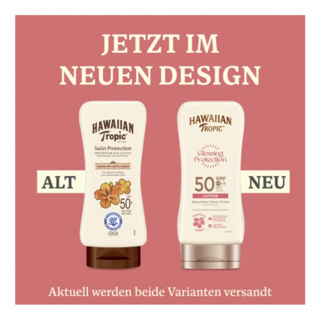 Hawaiian Tropic Glowing Protection Lotion LSF 50+, Солнцезащитный Лосьон для сияния кожи SPF 50+, с маслом ши и витамином Е, водостойкая формула, тропический аромат, 180мл