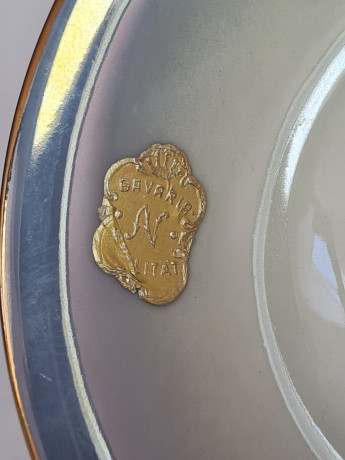 Кофейная пара винтажная Bavaria Waldershof, светло-сине-белый фарфор с изображением герба г.Оберстдорф, 8 x 6 см / 11,5 см, Германия, 1960-70гг.