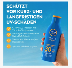 NIVEA SUN Sonnenmilch Schutz &amp; Pflege LSF 30, Солнцезащитный лосьон для защиты и ухода, SPF 30, 200 мл