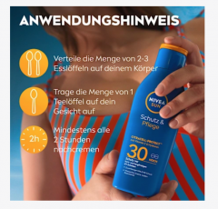 NIVEA SUN Sonnenmilch Schutz &amp; Pflege LSF 30, Солнцезащитный лосьон для защиты и ухода, SPF 30, 200 мл