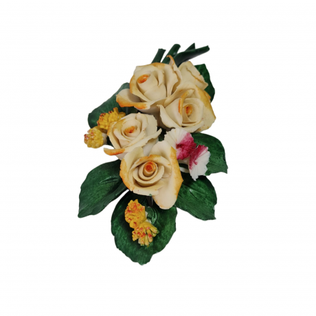 Фигурка винтажная Capodimonte "Ветка из 5 желтых бутонов и розовыми цветками", фарфор, 12 x 6 x 3,5 см, Италия, 1960-1970гг.