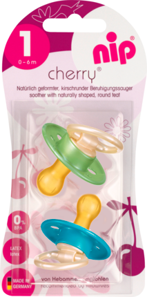 Nip Соска (успокаивающая) Cherry Boy rund Latex 0-6 Месяц	ы blau/grün, 2 шт