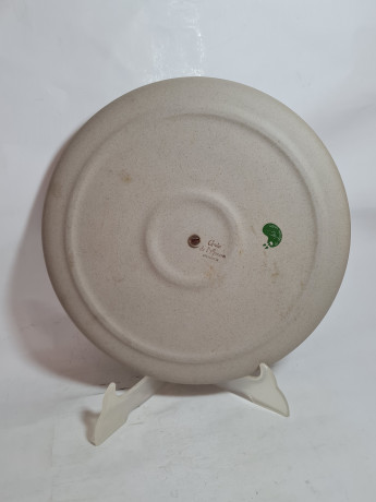 Фруктовница винтажная большая Gres de l'Arnon с деревянной палкой в центре, керамика, 30 см, Франция, 1960-70гг.