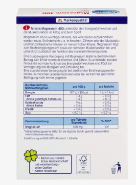 Mivolis Magnesium 400, Dragees Миволис Магний 400 для поддержки энергетического обмена и функции мышц, драже 60 шт