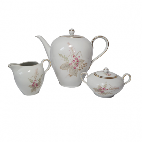 Zeh Scherzer Bavaria Фарфоровый набор для чая "Розовые цветы": Чайник, сахарница, молочник, Германия, 1960-70гг.