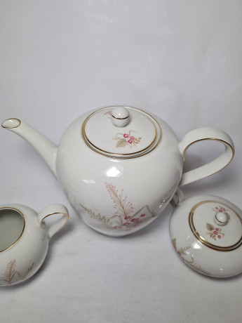 Zeh Scherzer Bavaria Фарфоровый набор для чая "Розовые цветы": Чайник, сахарница, молочник, Германия, 1960-70гг.