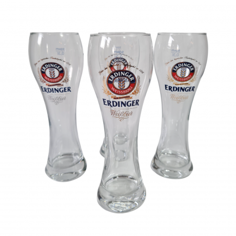 Немецкие бокалы пивные винтажные Sahm / Erdinger Weissbrau, стекло, 4 шт., 0.3 л, 22 см, Германия, 1980-90гг.
