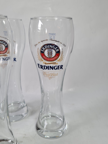 Немецкие бокалы пивные винтажные Sahm / Erdinger Weissbrau, стекло, 4 шт., 0.3 л, 22 см, Германия, 1980-90гг.