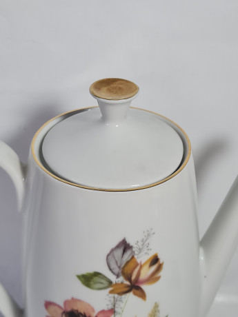 Набор для кофе винтажный GKC Bavaria / 74 er с сиреневым цветком, молочник, сахарница, чайник, фарфор, Германия, 1960-70гг.