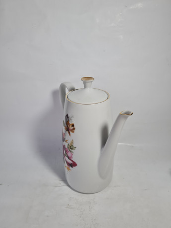 Набор для кофе винтажный GKC Bavaria / 74 er с сиреневым цветком, молочник, сахарница, чайник, фарфор, Германия, 1960-70гг.
