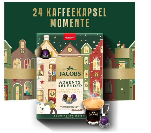 Адвент-календарь Jacobs Capsule 2025, 24 кофейные капсулы Эспрессо/Лунго, совместимые с Nespresso