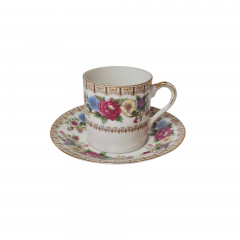 Кофейная пара винтажная Quality, белый фарфор с обильным ярким цветочным рисунком, Германия, 1960-70гг.