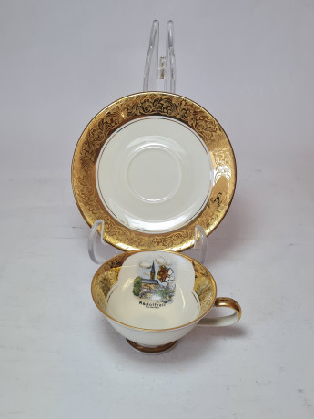 Кофейная пара винтажная, белый фарфор с обильной позолотой и изображением Боденского озера г.Родольфцелль, 9,5 x 6 см / 12 см, Германия, 1960-70гг.