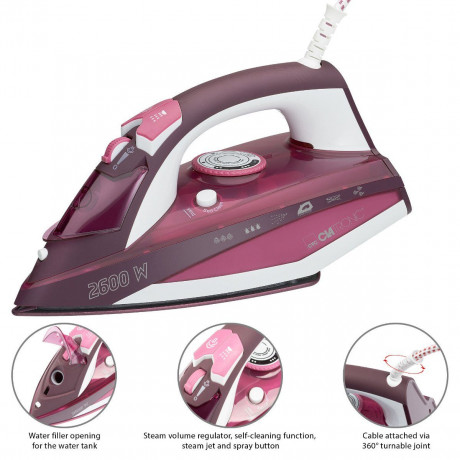 CLATRONIC CLATRONIC Dampfbugeleisen DB 3705, kratzfeste Keramiksohle, 7 Funktionen, 2600 W Паровой утюг CLATRONIC DB 3705, устойчивая к царапинам керамическая подошва, 7 функций, 2600 Вт