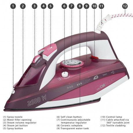 CLATRONIC CLATRONIC Dampfbugeleisen DB 3705, kratzfeste Keramiksohle, 7 Funktionen, 2600 W Паровой утюг CLATRONIC DB 3705, устойчивая к царапинам керамическая подошва, 7 функций, 2600 Вт