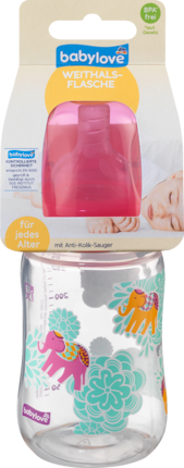 babylove  rosa, Высококачественная Силиконовая Бутылочка для Детей Любого Возраста со Сменным Клапоном-Соской с Розовой Крышкой 280ml, 1 шт