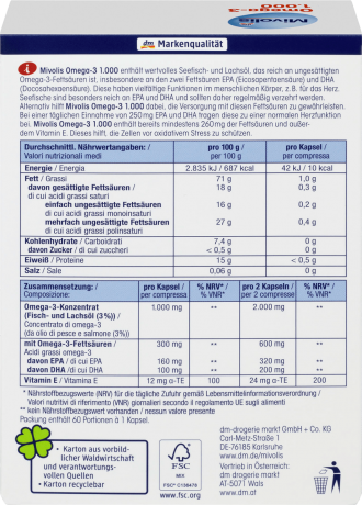 Mivolis Omega-3 1000 Омега-3 1000 мг Рыбий жир в капсулах, Набор 3шт. x 60 шт