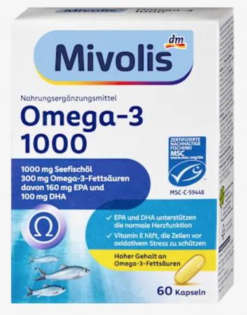 Mivolis Omega-3 1000mg SET 60st x 3packs, Омега-3 1000 мг Рыбий жир в капсулах, Набор 3шт. x 60 шт