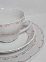 Чайное трио винтажное Bavaria, бело-красный декор, фарфор, Германия, 1960-70гг.