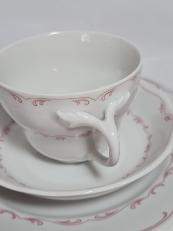 Чайное трио винтажное Bavaria, бело-красный декор, фарфор, Германия, 1960-70гг.