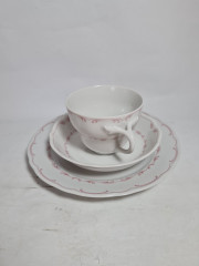 Чайное трио винтажное Bavaria, бело-красный декор, фарфор, Германия, 1960-70гг.