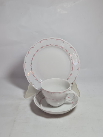 Чайное трио винтажное Bavaria, бело-красный декор, фарфор, Германия, 1960-70гг.