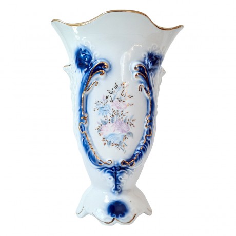 Ваза винтажная большая ARPO с цветочным фактурным узором, фарфор с позолотой, 23 х 16,5 см, Румыния, 1960-70гг. 