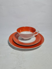 Чайное трио винтажное Ullersricht-Weiden Bavaria в бело-красных тонах, фарфор, Германия, 1960-70гг.