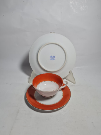 Чайное трио винтажное Ullersricht-Weiden Bavaria в бело-красных тонах, фарфор, Германия, 1960-70гг.