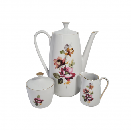 Сервиз кофейный винтажный GKC Bavaria / 74 er с сиреневым цветком, на 6 персон, фарфор, Германия, 1960-70гг.