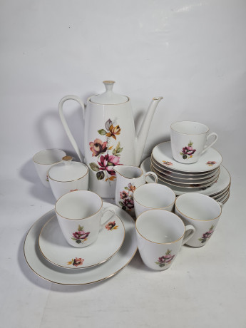 Сервиз кофейный винтажный GKC Bavaria / 74 er с сиреневым цветком, на 6 персон, фарфор, Германия, 1960-70гг.