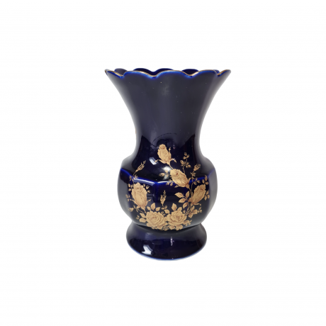 Bareuther Waldsassen Bavaria Ваза кобальт, темно-синий фарфор с позолоченным цветочным декором, 19,5 x 12,5 см, Германия, 1960-70гг.