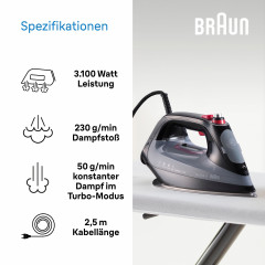Braun Braun Dampfbugeleisen TexStyle 9 SI 9281 BK, 3100 W  Паровой утюг Braun TexStyle 9 SI 9281 BK, 3100 Вт