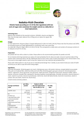 Krauterhaus Sanct Bernhardt Redukta-Plus Chocolate 1,2k g value pack, 1200 г