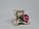 Подсвечник винтажный Gerold&Co Bavaria с розовым цветком и двумя ручками, керамика, 6 см, Германия, 1960-70гг.