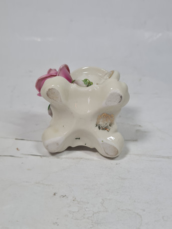 Подсвечник винтажный Gerold&Co Bavaria с розовым цветком и двумя ручками, керамика, 6 см, Германия, 1960-70гг.