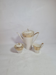 Набор для чая винтажный Johann Seltmann Vahenstrauß Bavaria / 56er с золотым узором, чайник, молочник, сахарница, фарфор, Германия, 1960-70гг.