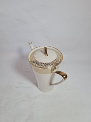 Набор для чая винтажный Johann Seltmann Vahenstrauß Bavaria / 56er с золотым узором, чайник, молочник, сахарница, фарфор, Германия, 1960-70гг.