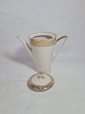 Набор для чая винтажный Johann Seltmann Vahenstrauß Bavaria / 56er с золотым узором, чайник, молочник, сахарница, фарфор, Германия, 1960-70гг.