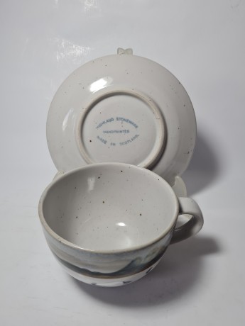 Чайная пара винтажная Mighland Stoneware "Горный пейзаж", ручная роспись, керамика, Шотландия, 1960-70гг.