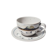 Чайная пара винтажная Mighland Stoneware "Горный пейзаж", ручная роспись, керамика, Шотландия, 1960-70гг.