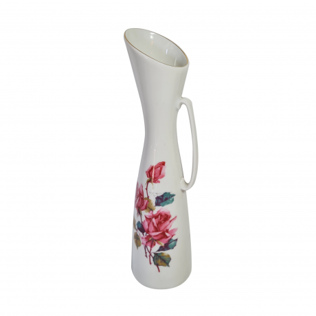Ваза винтажная Royal KMP Bavaria с изображением букета роз, с ручкой, фарфор, 25.5 см, Германия, 1960-70гг.