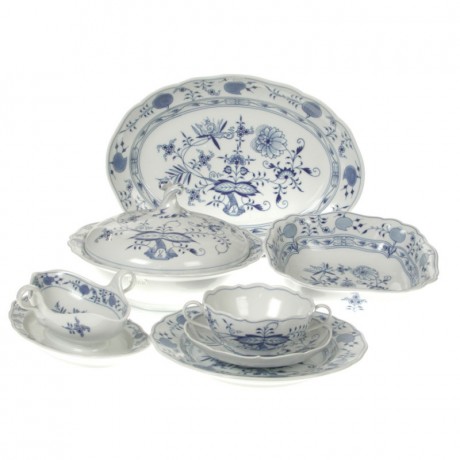 Meissen Meissen Neuer Ausschnitt - Zwiebelmuster kobaltblau weisser Rand Tafelservice 6 Personen 22-tlg. Meissen New Cut - луковый узор кобальтово-синий белый край Столовый сервиз на 6 персон 22 шт.